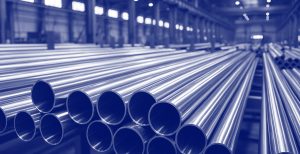 Stainless steel pipes at factory